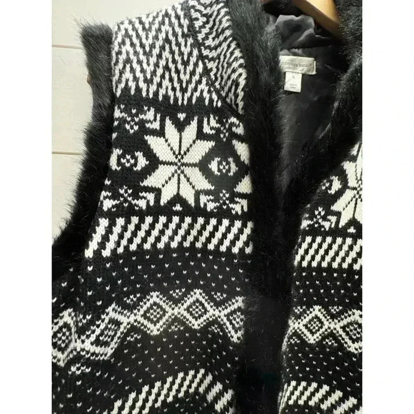 Christopher & Banks Black & White Knit with Faux Fur Trim Stand up Collar Sz XL - Picture 14 of 14
